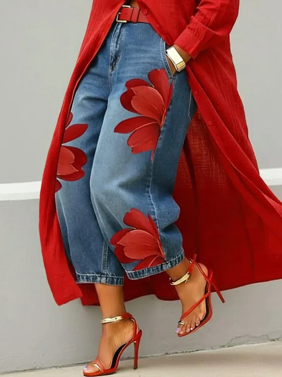 Conjunto Fiamma: Vestido Camisero y Vaqueros Florales