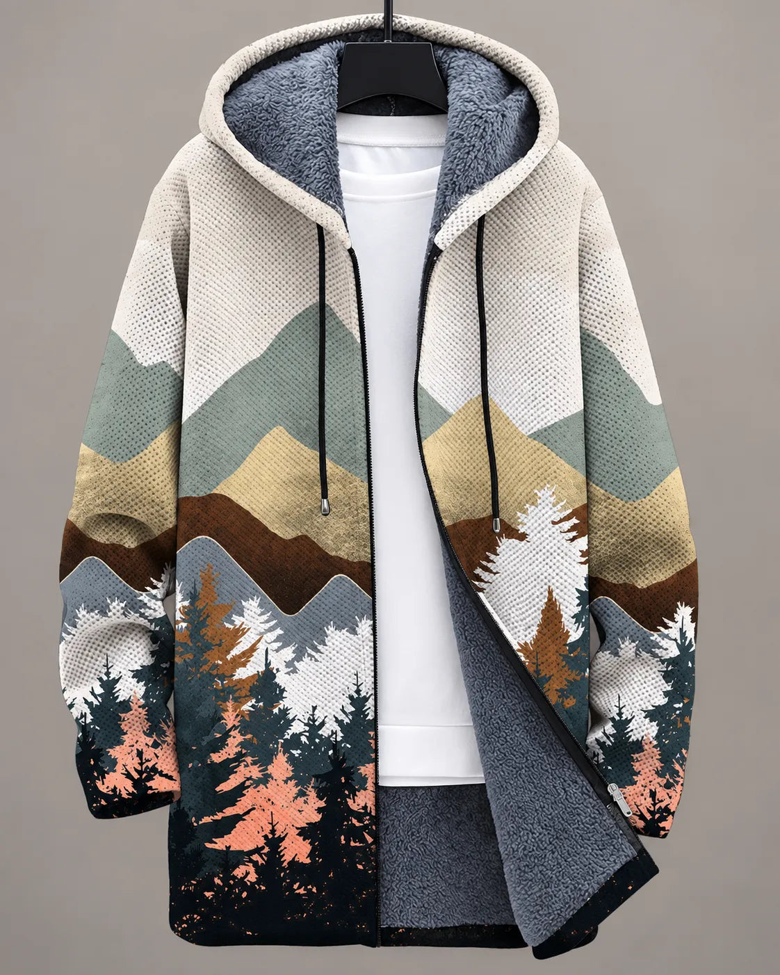 Celeste Chaqueta con Capucha Estampado Artístico Moderno