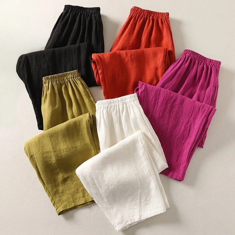 Faye – Pantalón Ancho de Algodón y Lino