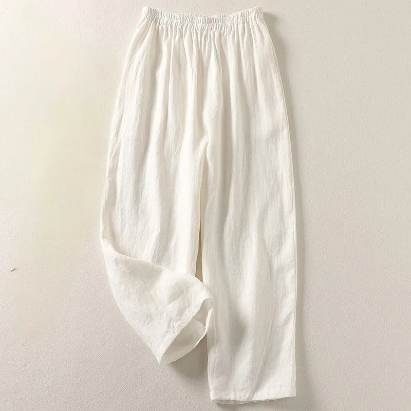 Faye – Pantalón Ancho de Algodón y Lino