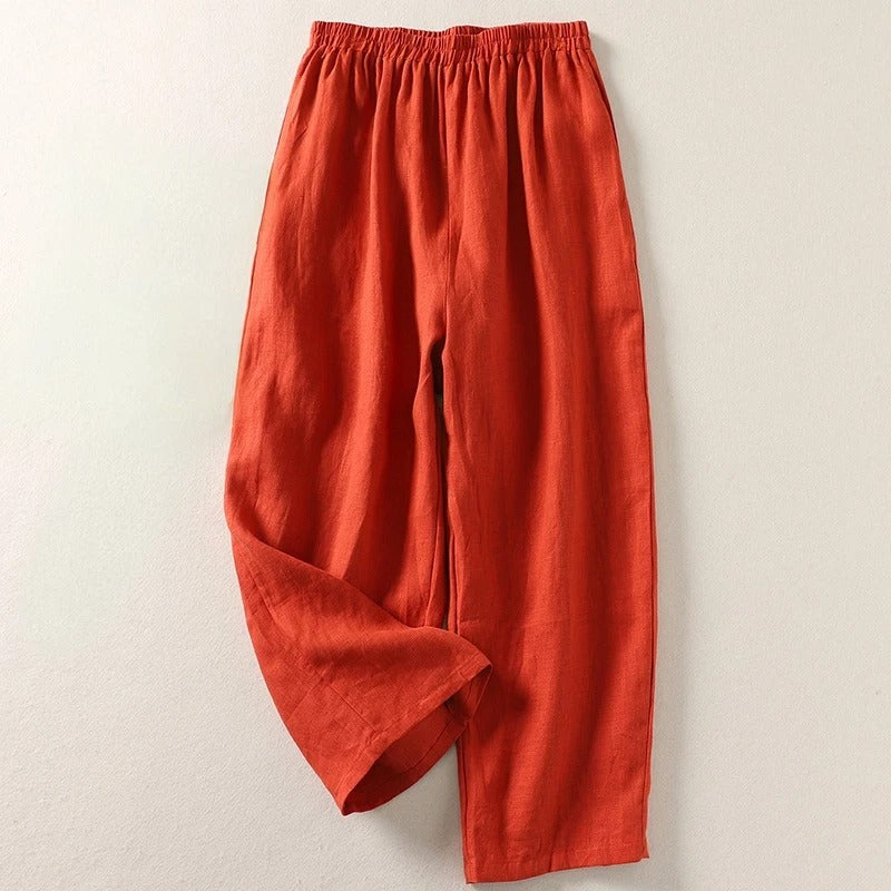 Faye – Pantalón Ancho de Algodón y Lino
