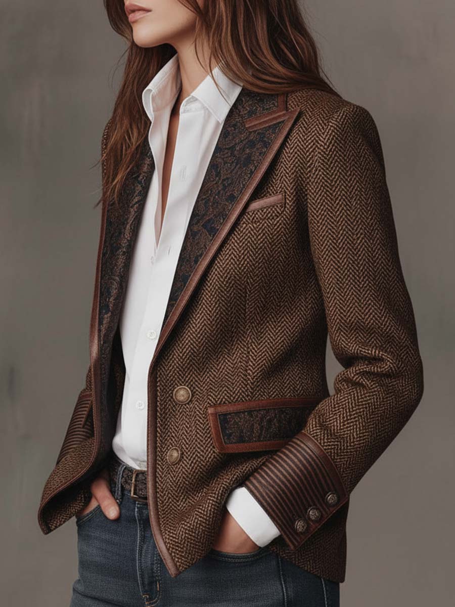 Gisèle | Blazer con Paneles de Estampado Chevron