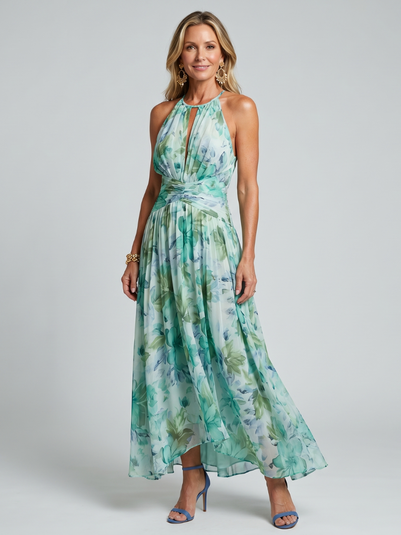 Iselle | Vestido Midi Portia Plisado Cuello Halter