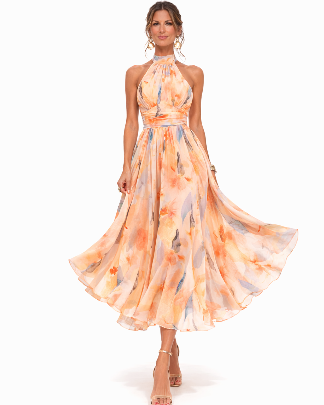 Iselle | Vestido Aurora Cuello Halter Estampado Acuarela