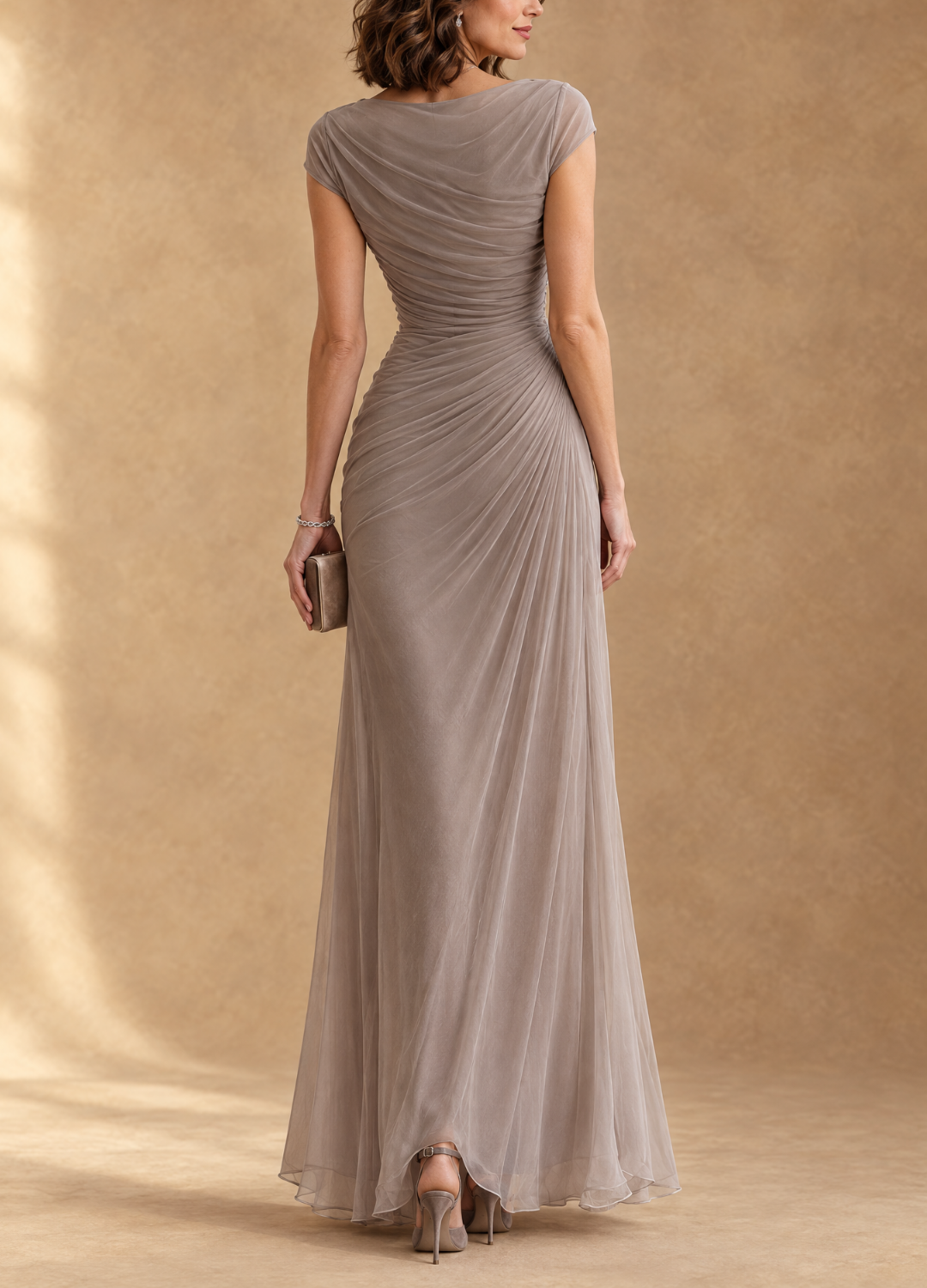 Cynthia Vestido Maxi de Malla Drapeado con Cuello Cowl