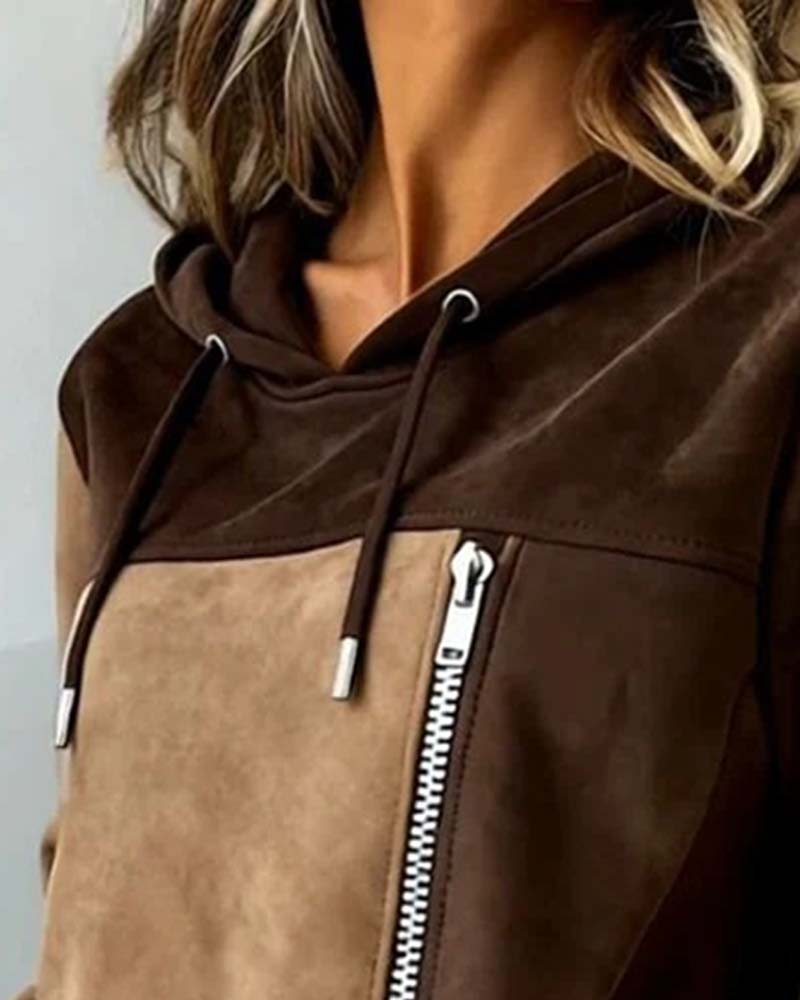Sudadera con Capucha, Cordón y Cremallera de Contraste