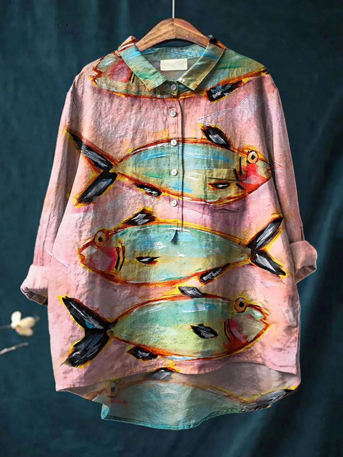 Eliza | Camisa Casual Estampado Vintage de Peces
