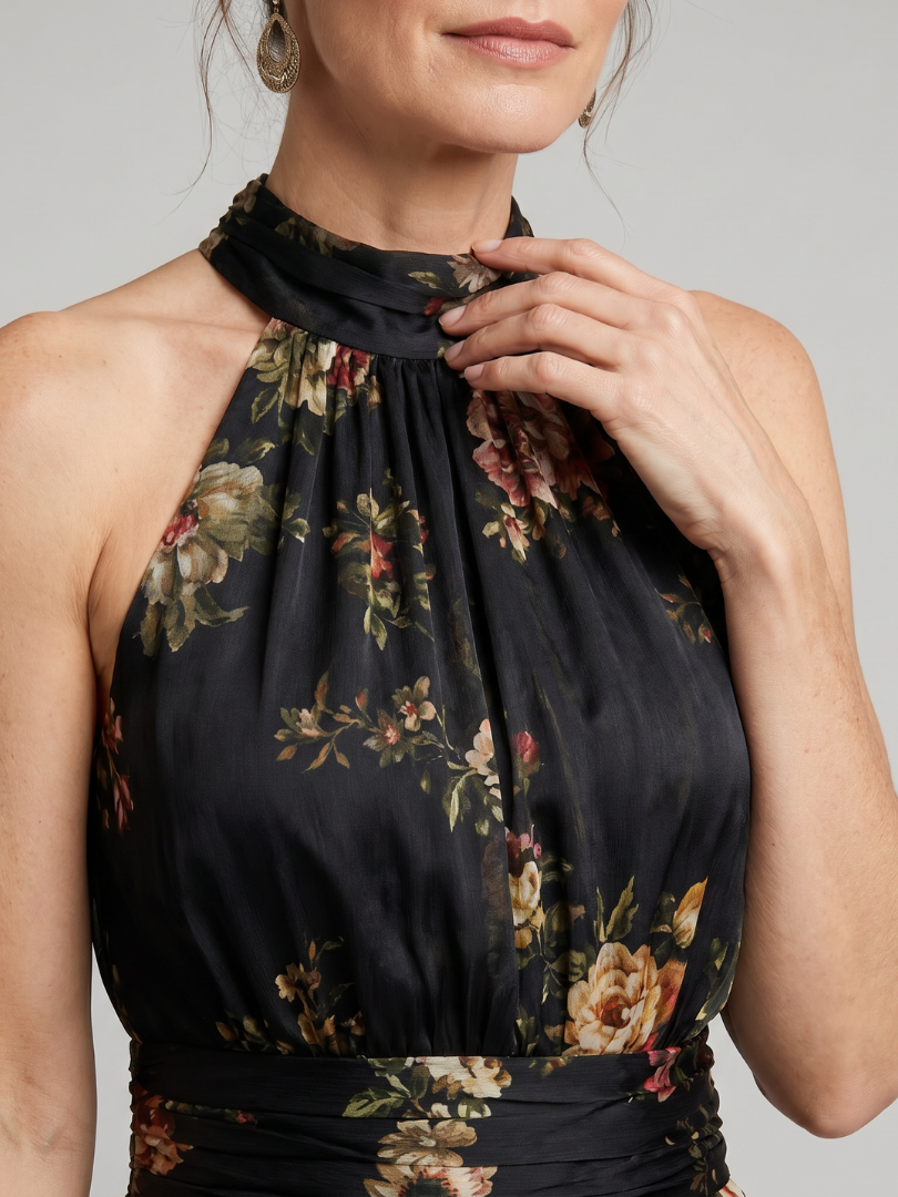 Iselle | Vestido Midi Fior Floral Cuello Halter
