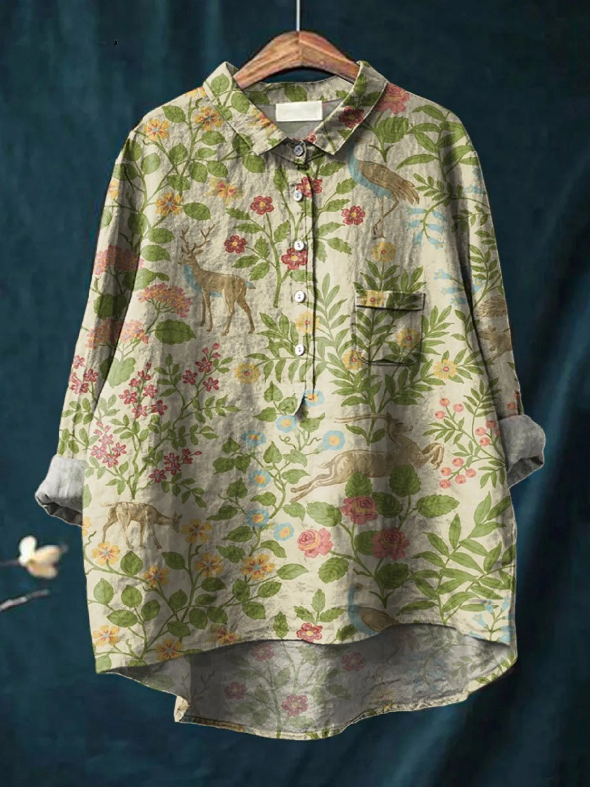 Georgia | Camisa Casual con Estampado Vintage de Animales y Flores