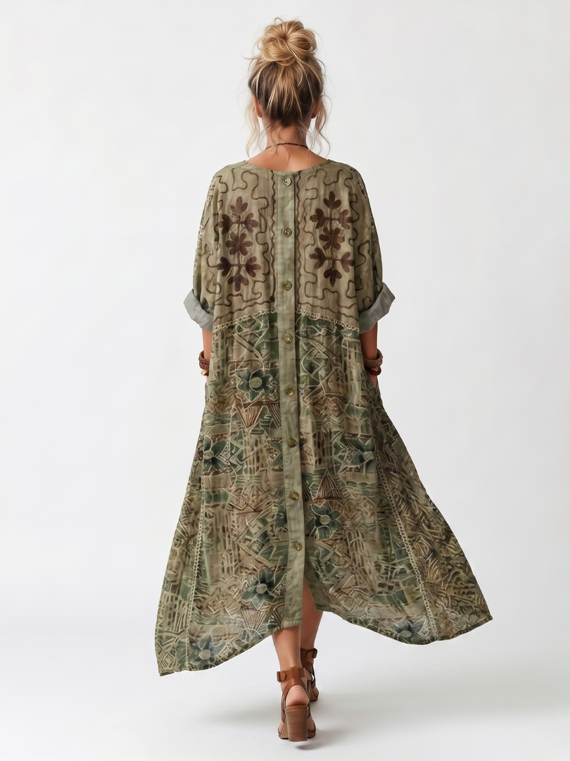 Aleta Vestido Midi Oversize con Botones y Bolsillos