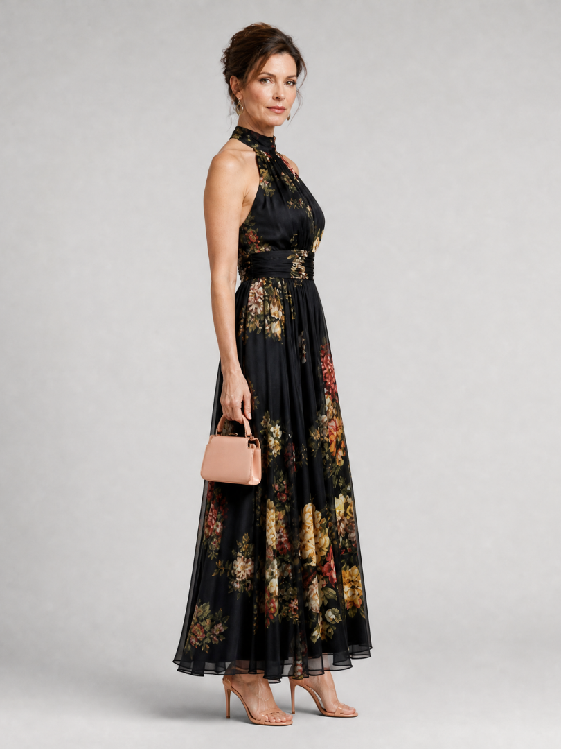 Iselle | Vestido Midi Fior Floral Cuello Halter