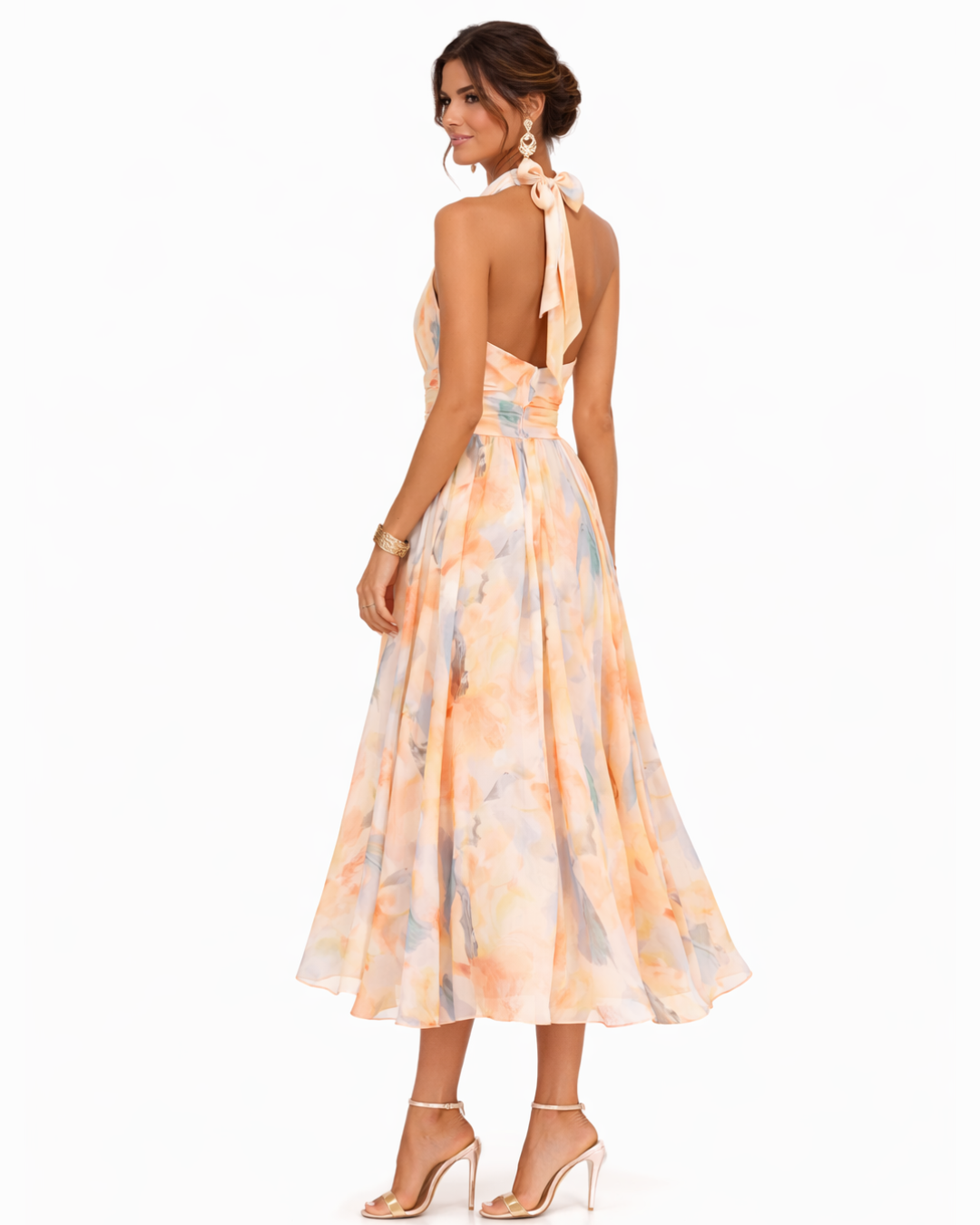 Iselle | Vestido Aurora Cuello Halter Estampado Acuarela