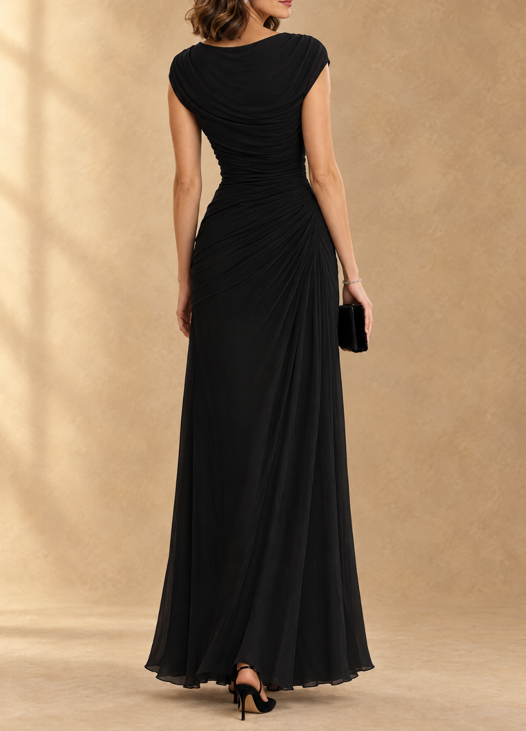 Cynthia Vestido Maxi de Malla Drapeado con Cuello Cowl