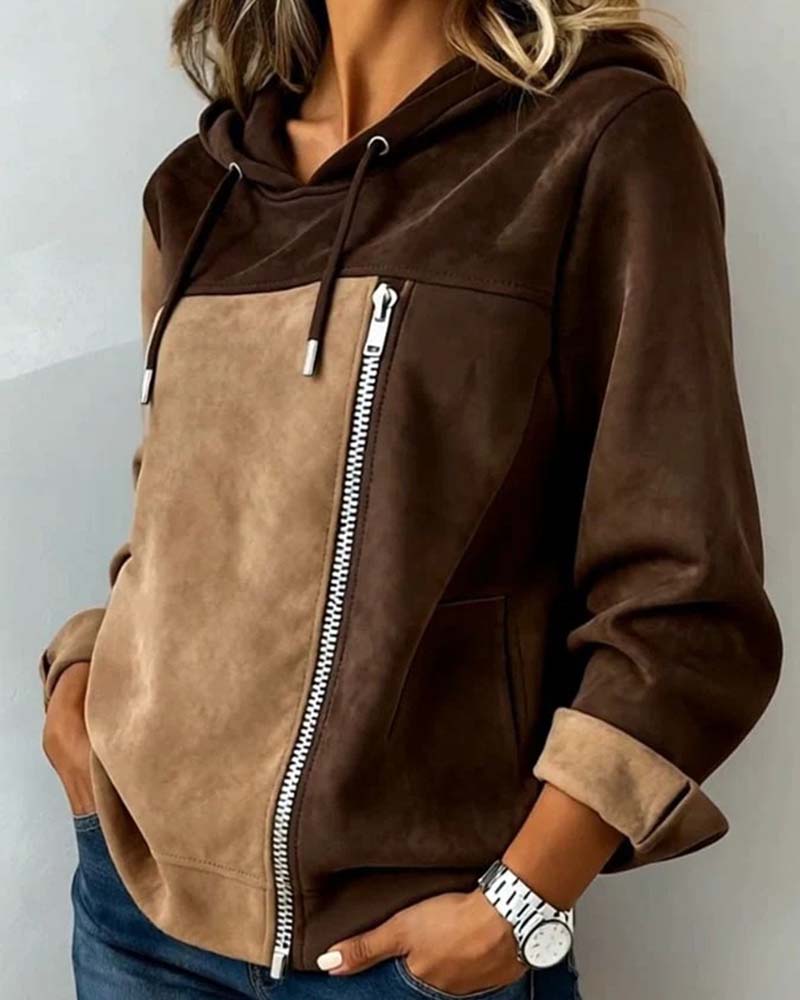 Sudadera con Capucha, Cordón y Cremallera de Contraste