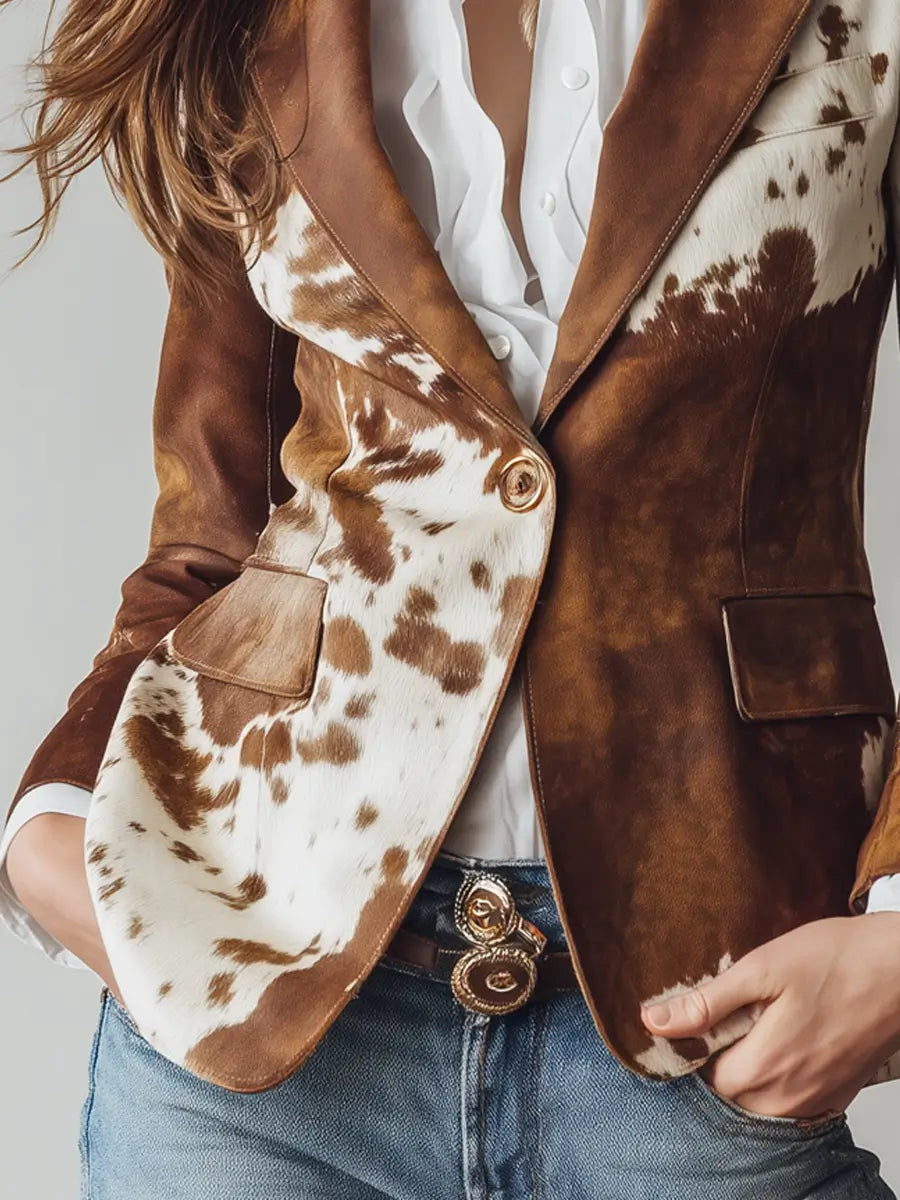 Agathe | Blazer Vintage Estampado de Vaca Eco-Friendly