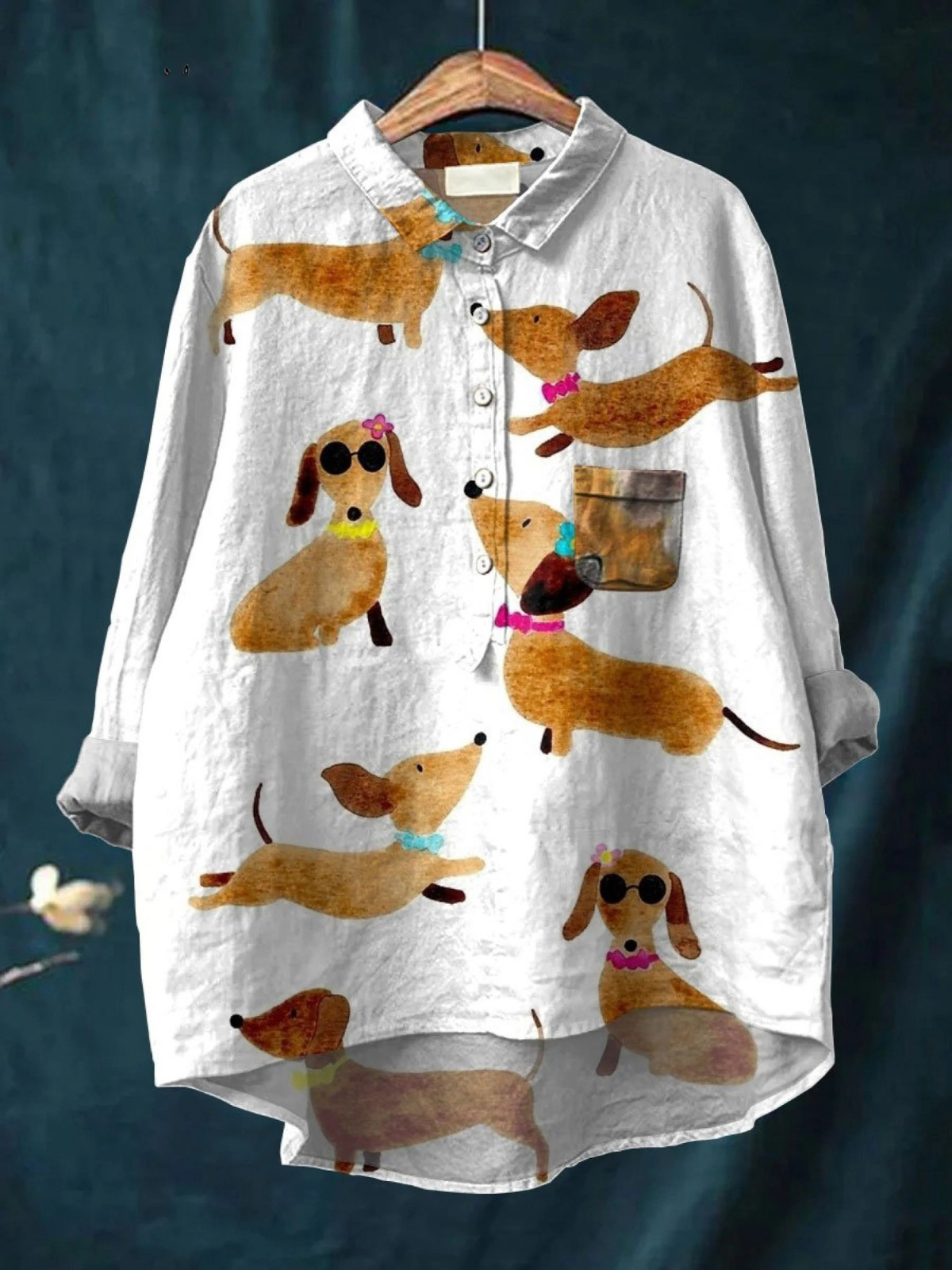 Ava | Camisa Casual con Estampado de Perro Salchicha