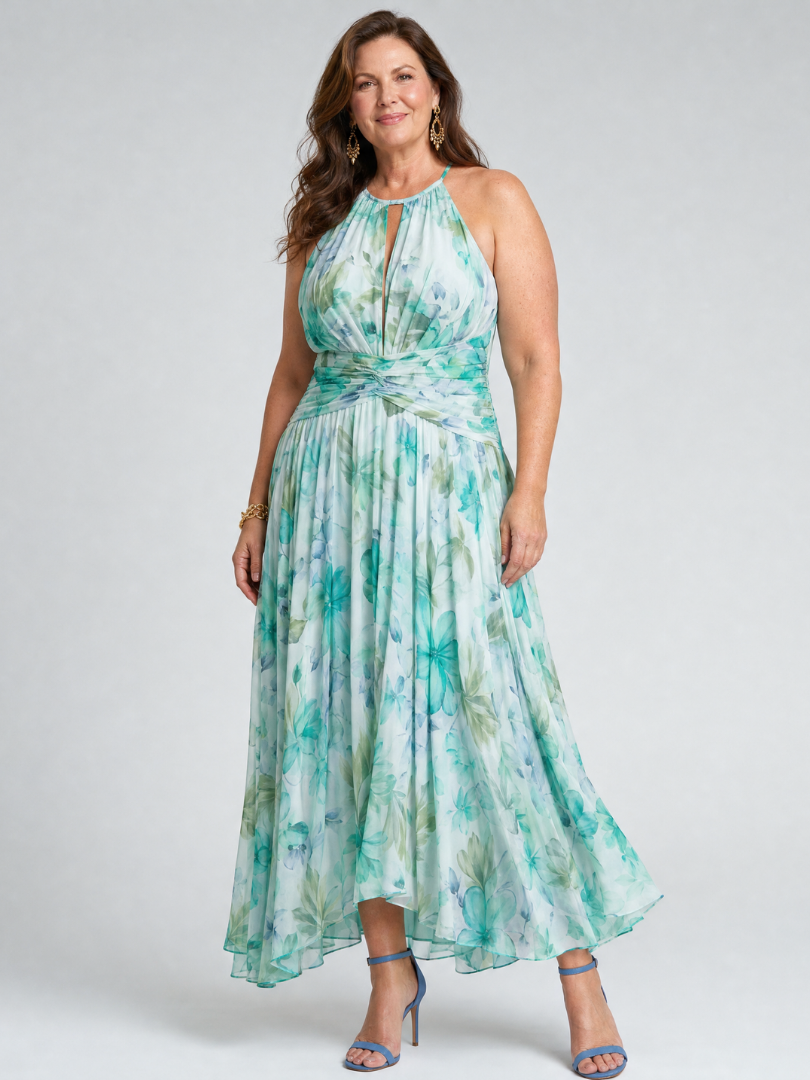 Iselle | Vestido Midi Portia Plisado Cuello Halter