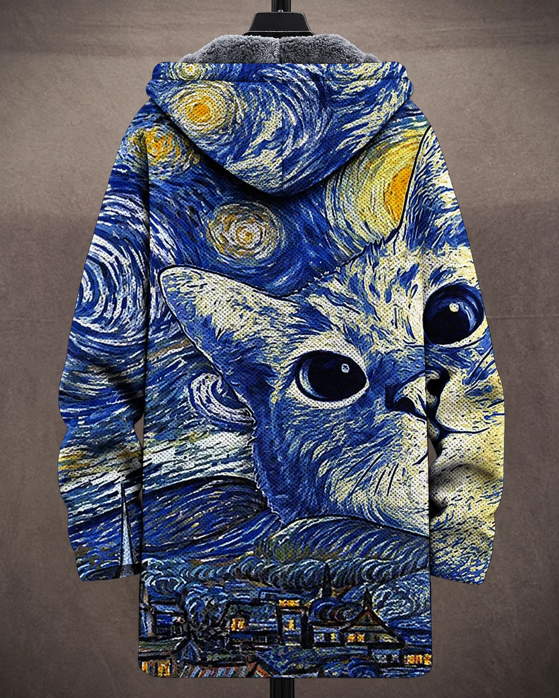Eliana Chaqueta con Capucha Estampado de Gatos y Cielo Estrellado