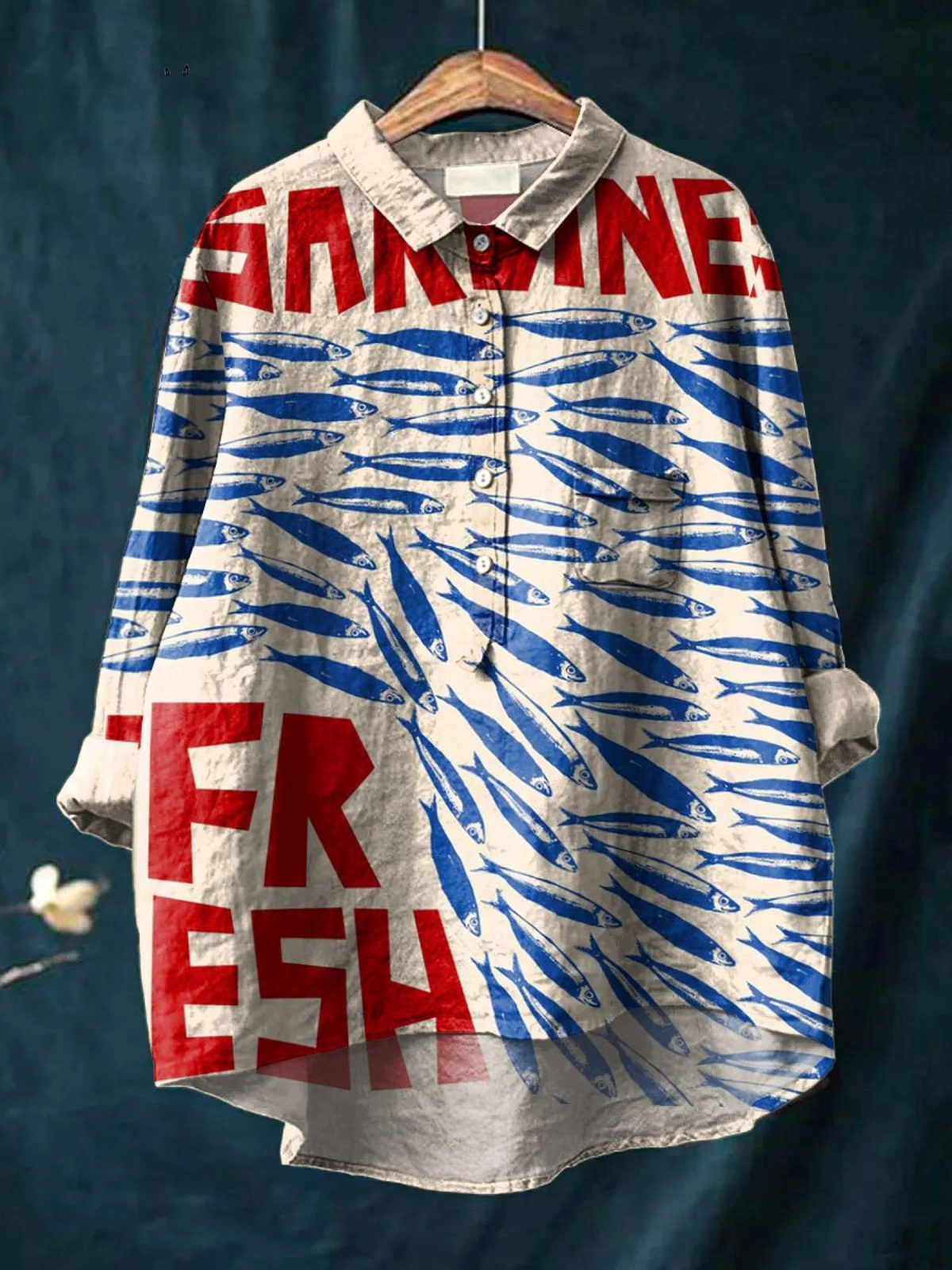 Isabella | Camisa Casual Estampado Vintage de Peces