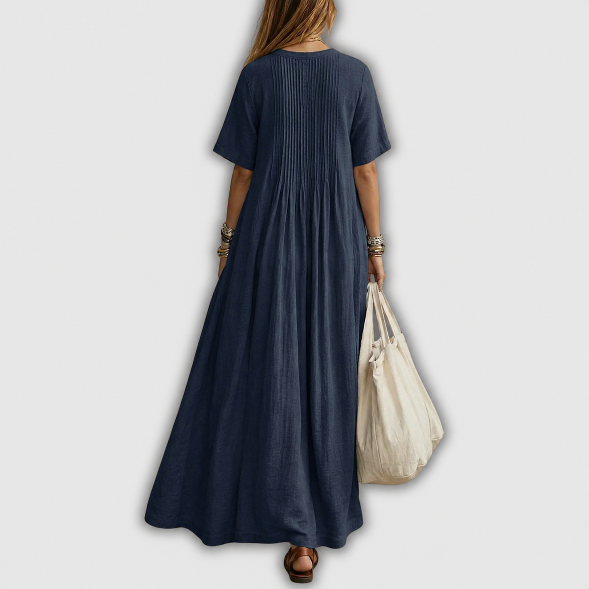 Elowen Vestido Maxi de Lino con Pliegues y Escote en V