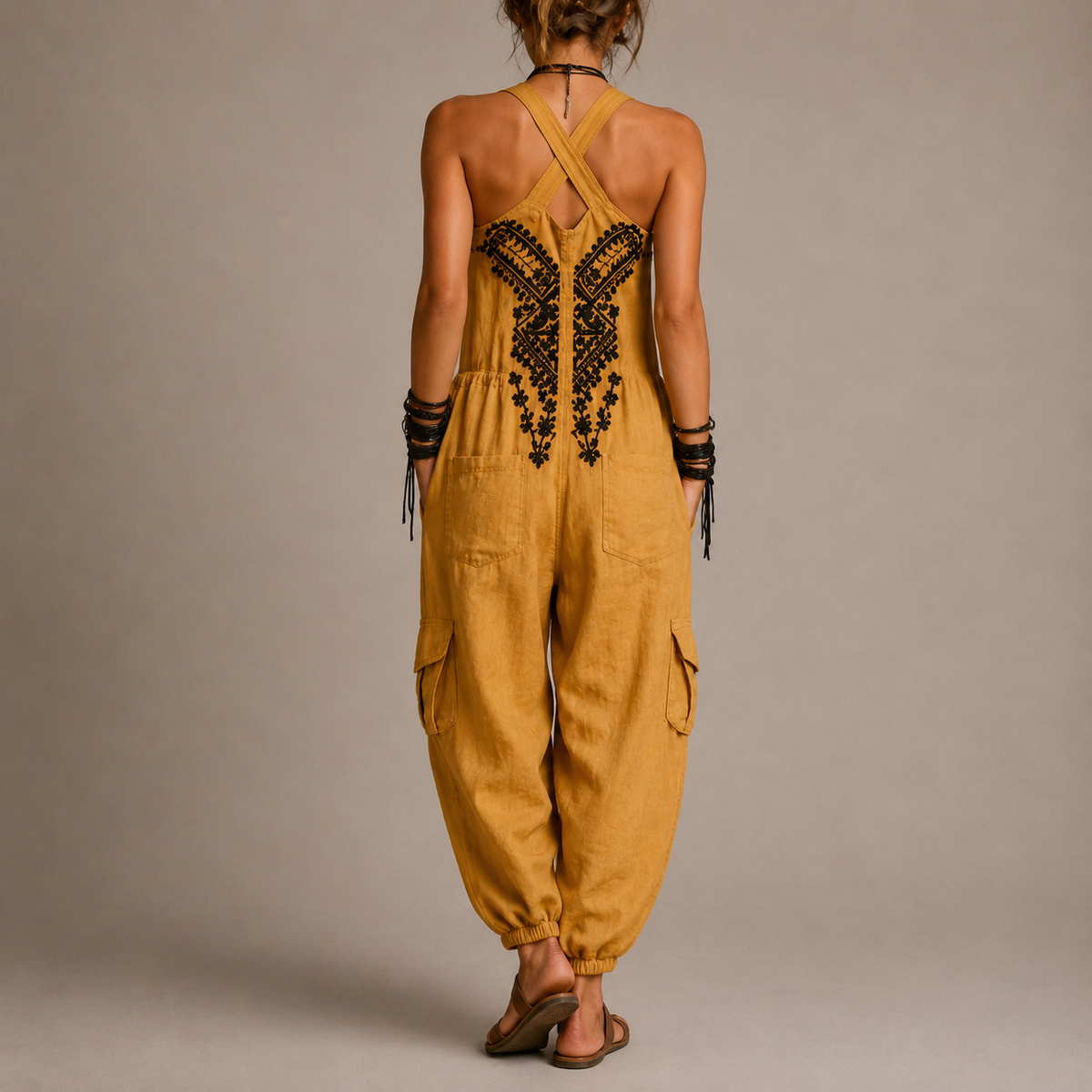 Astrid Mono Boho Bordado – Mostaza