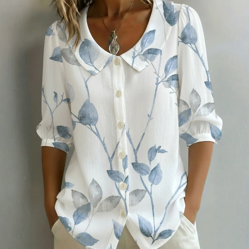 Ella Blusa Elegante con Estampado de Hojas