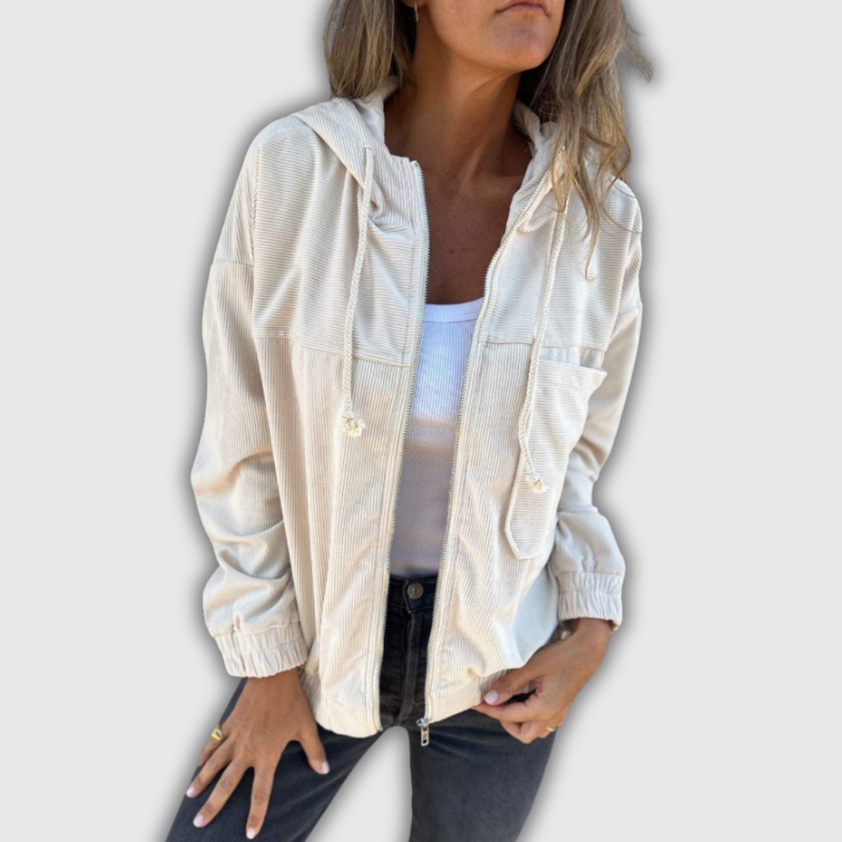 Eileen | Chaqueta de Pana con Capucha y Cremallera