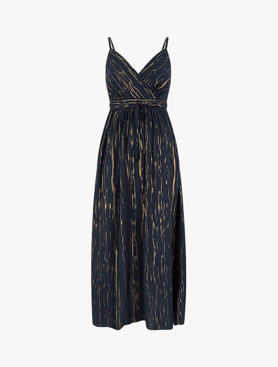 Aurora – Vestido Maxi Tacto Irisado con Talle Imperio