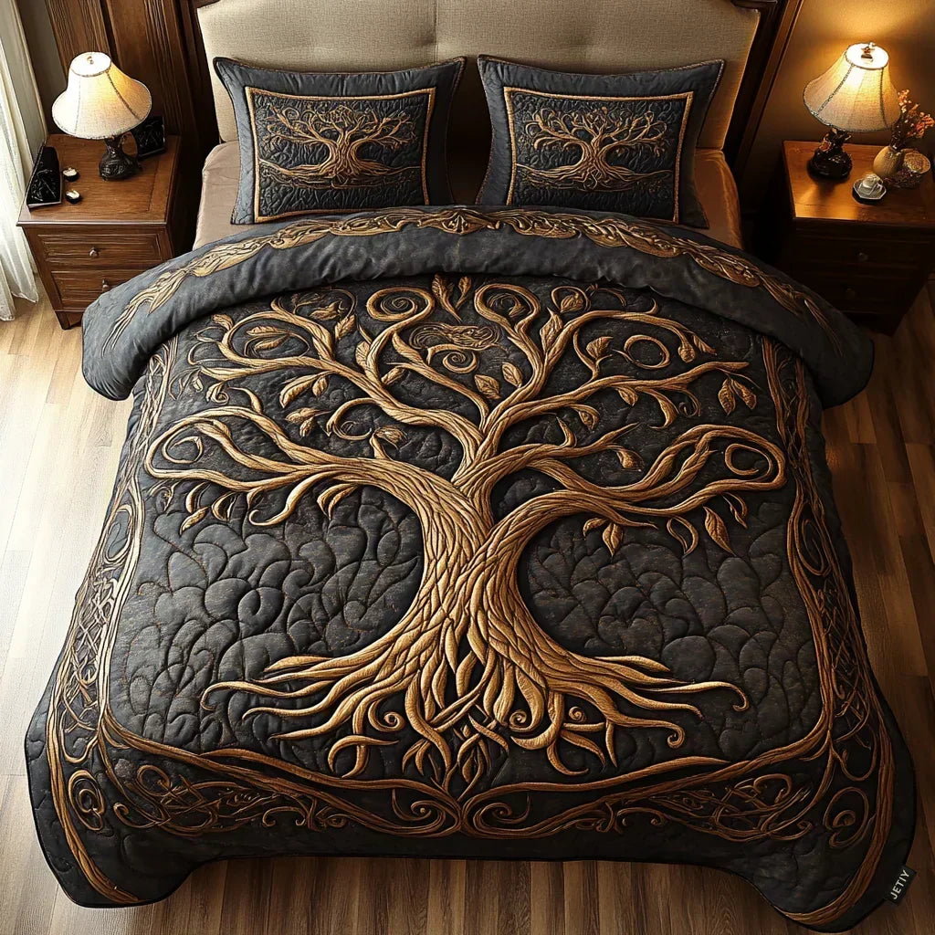 Juego de Ropa de Cama Acolchada Golden Roots de 3 Piezas