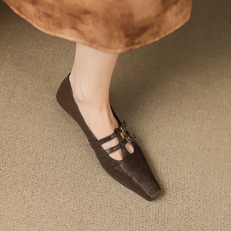 Ceyla | Bailarinas Mary Jane de Doble Correa con Perforado Brogue