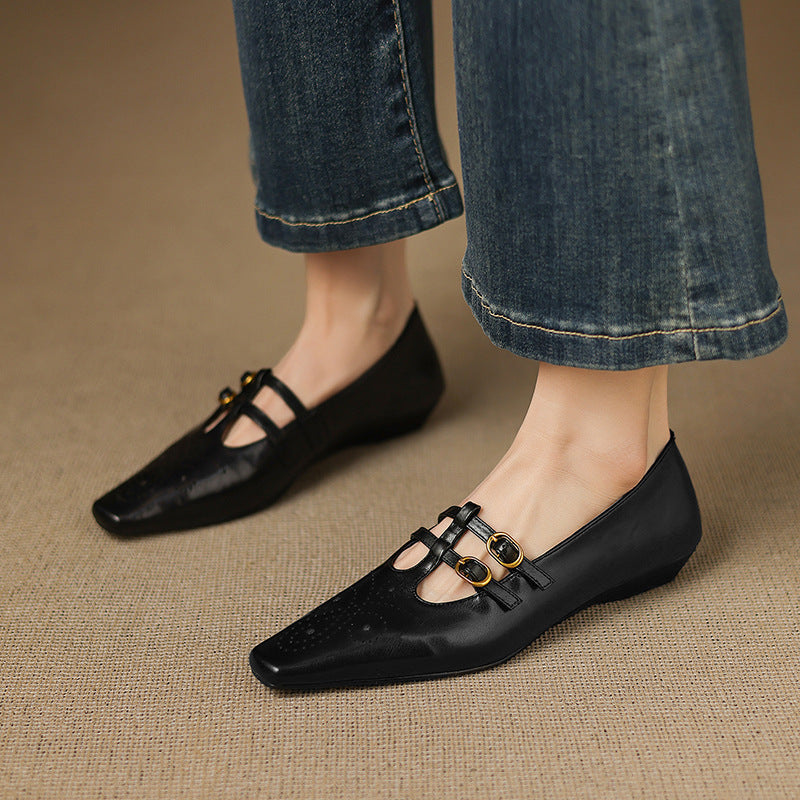 Ceyla | Bailarinas Mary Jane de Doble Correa con Perforado Brogue
