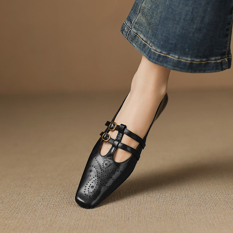 Ceyla | Bailarinas Mary Jane de Doble Correa con Perforado Brogue