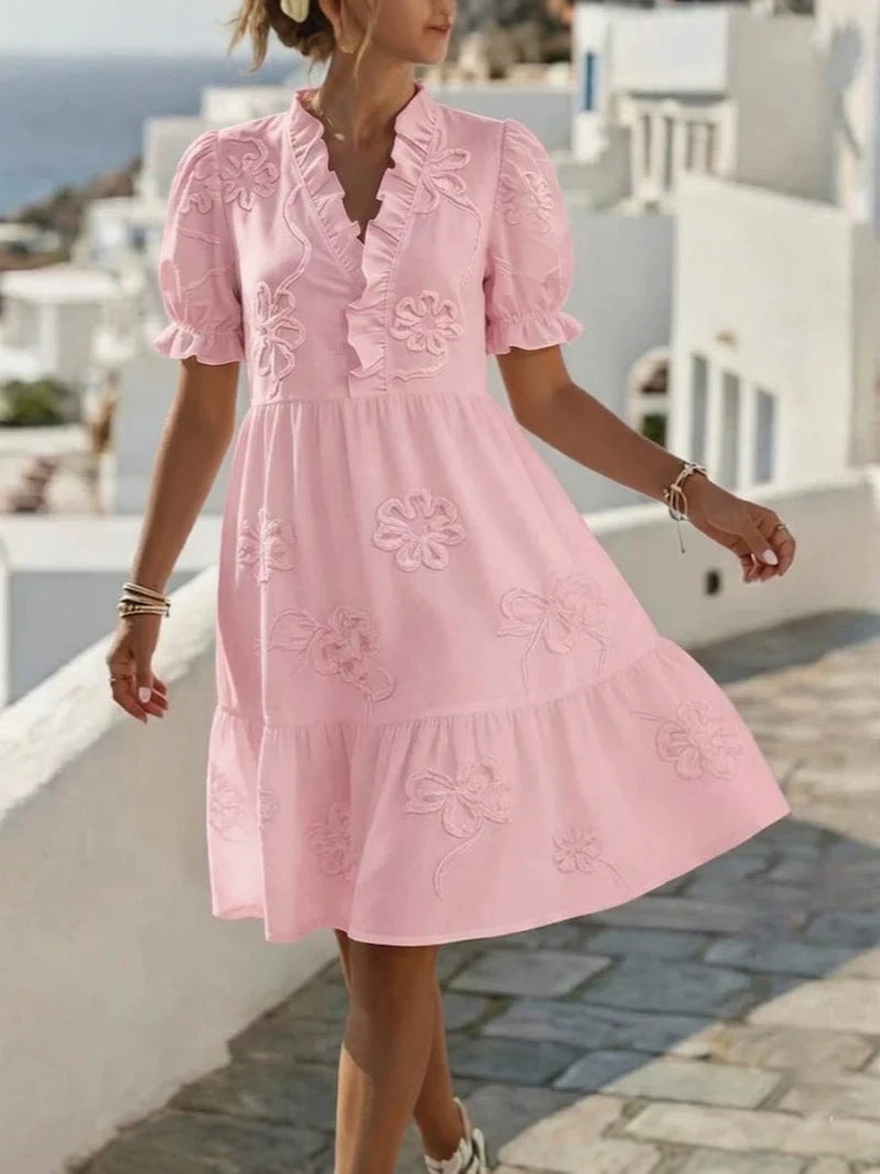 Blossom | Vestido con Volantes, Bordado y Escote en V