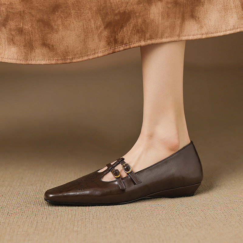 Ceyla | Bailarinas Mary Jane de Doble Correa con Perforado Brogue