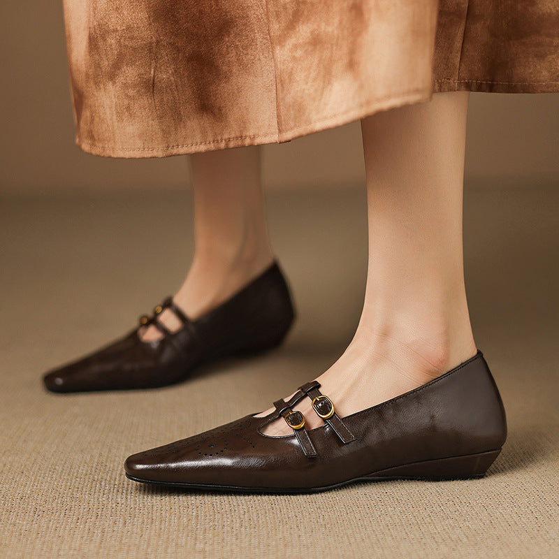 Ceyla | Bailarinas Mary Jane de Doble Correa con Perforado Brogue