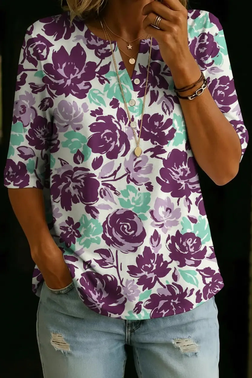 Ariana | Top Henley Floral Morado