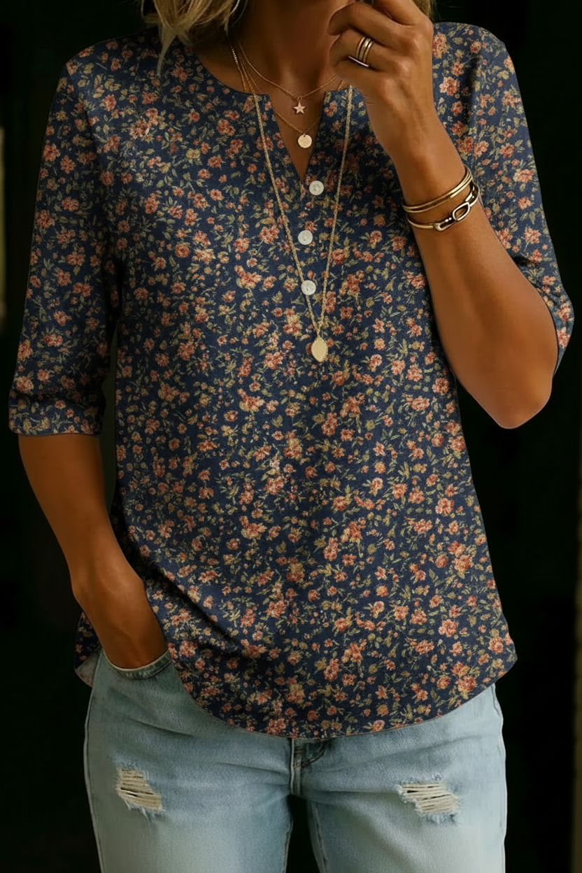 Elena | Top Henley Floral Suave