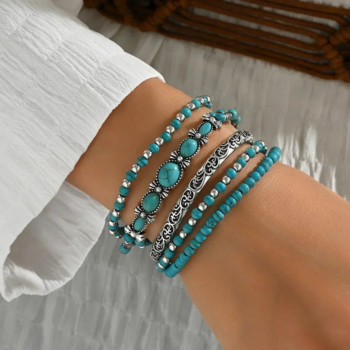 Conjunto de Pulseras Boho de Turquesa