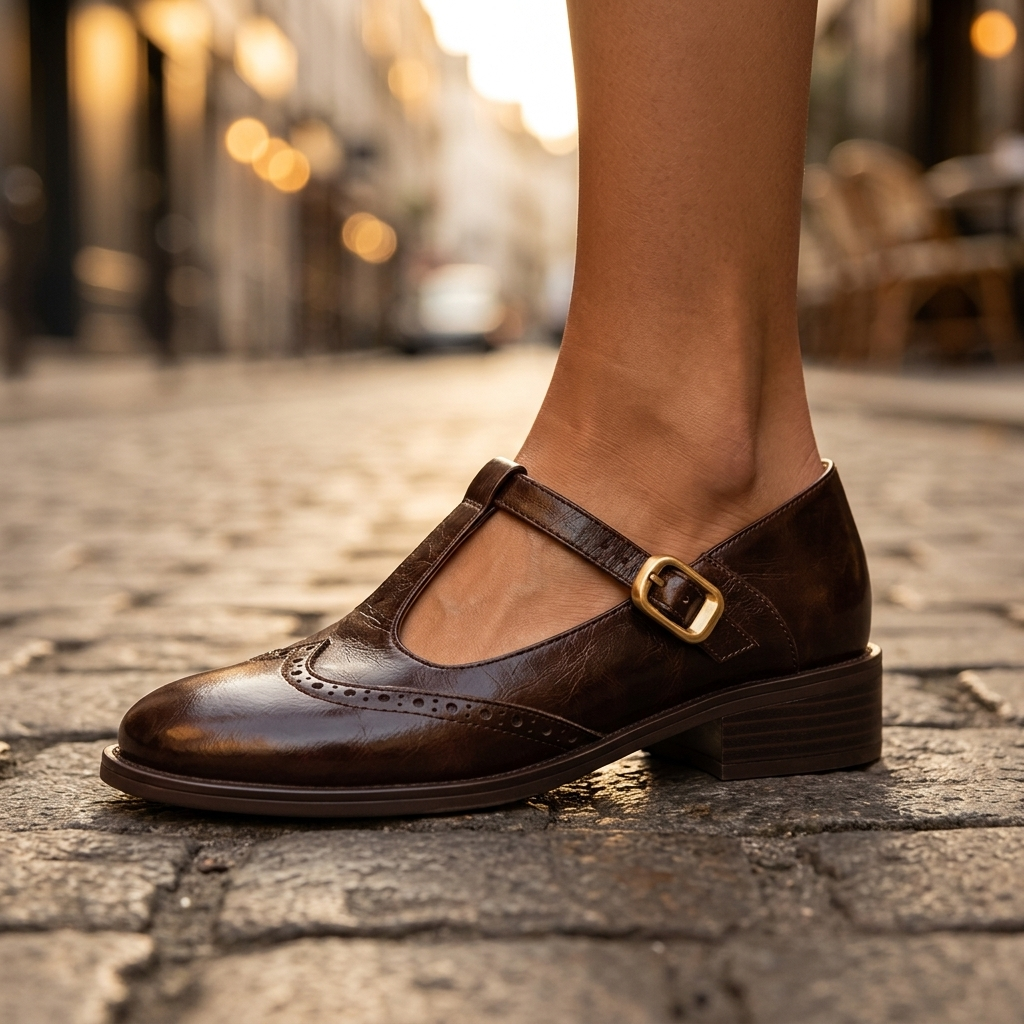 Claire Mary Janes de Piel