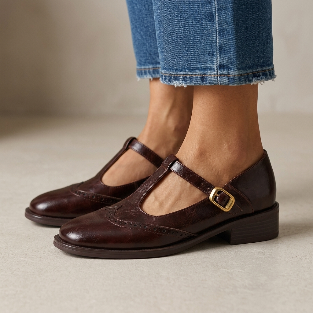 Claire Mary Janes de Piel