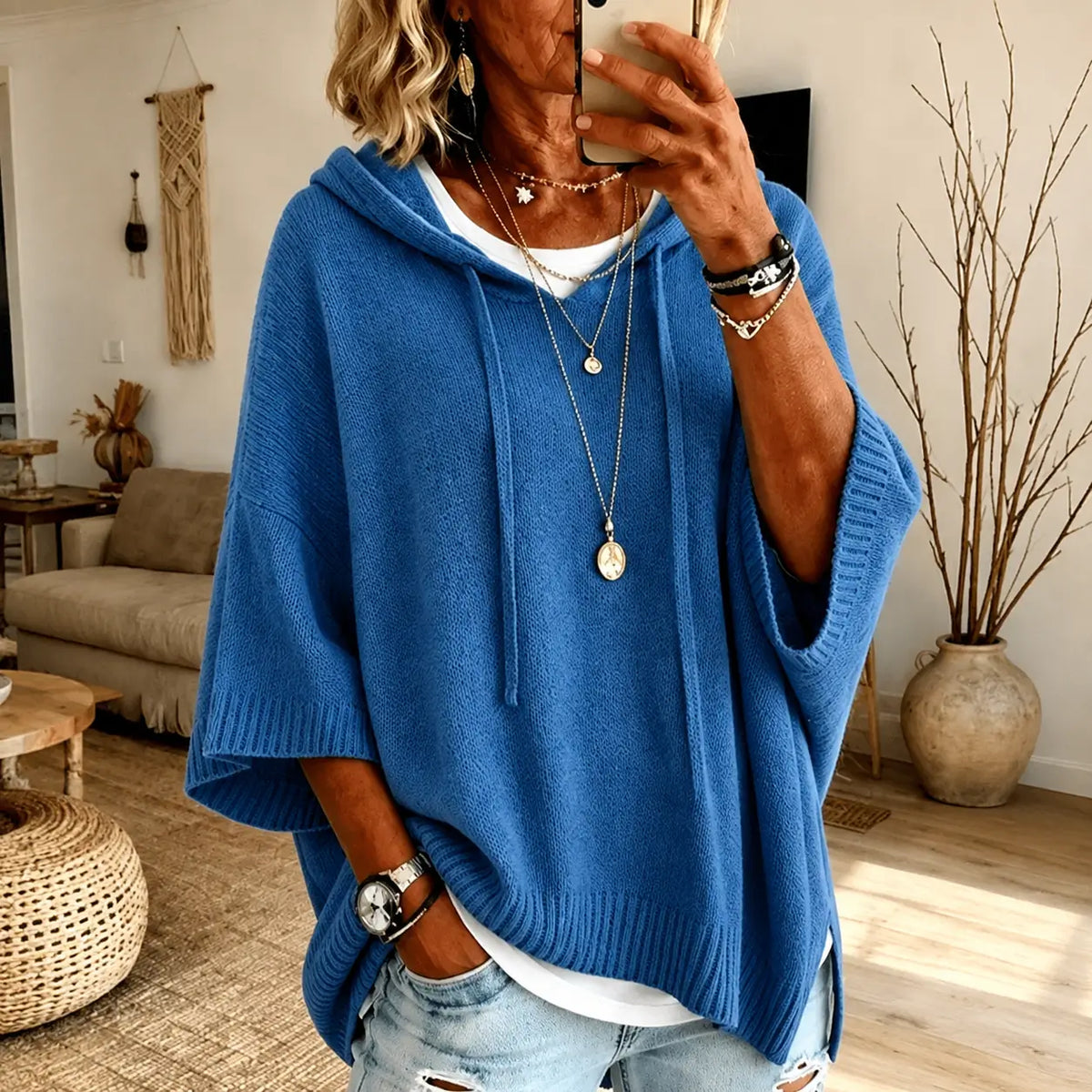 Amelie Sudadera Poncho con Capucha – Azul