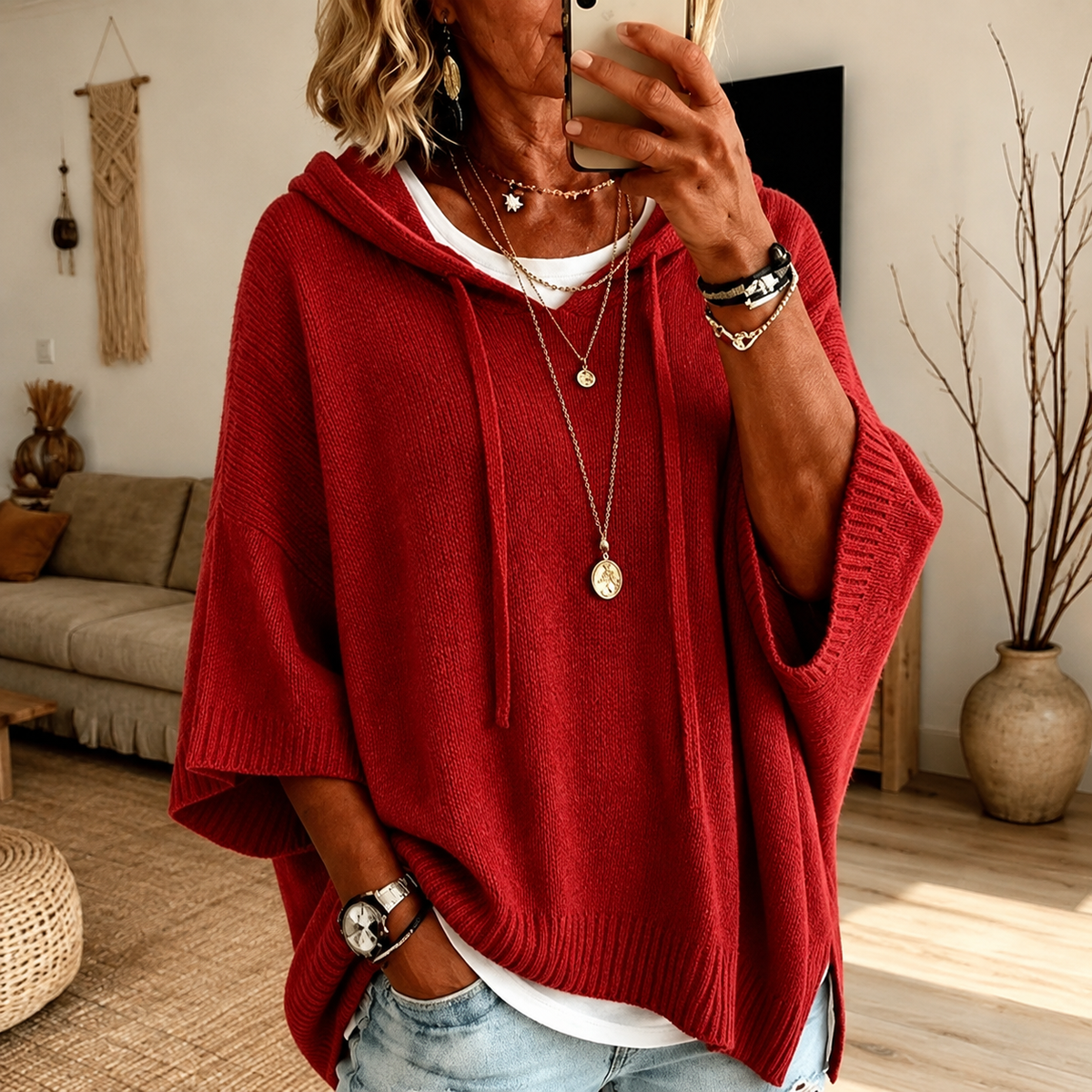 Claire Poncho con Capucha - Rojo