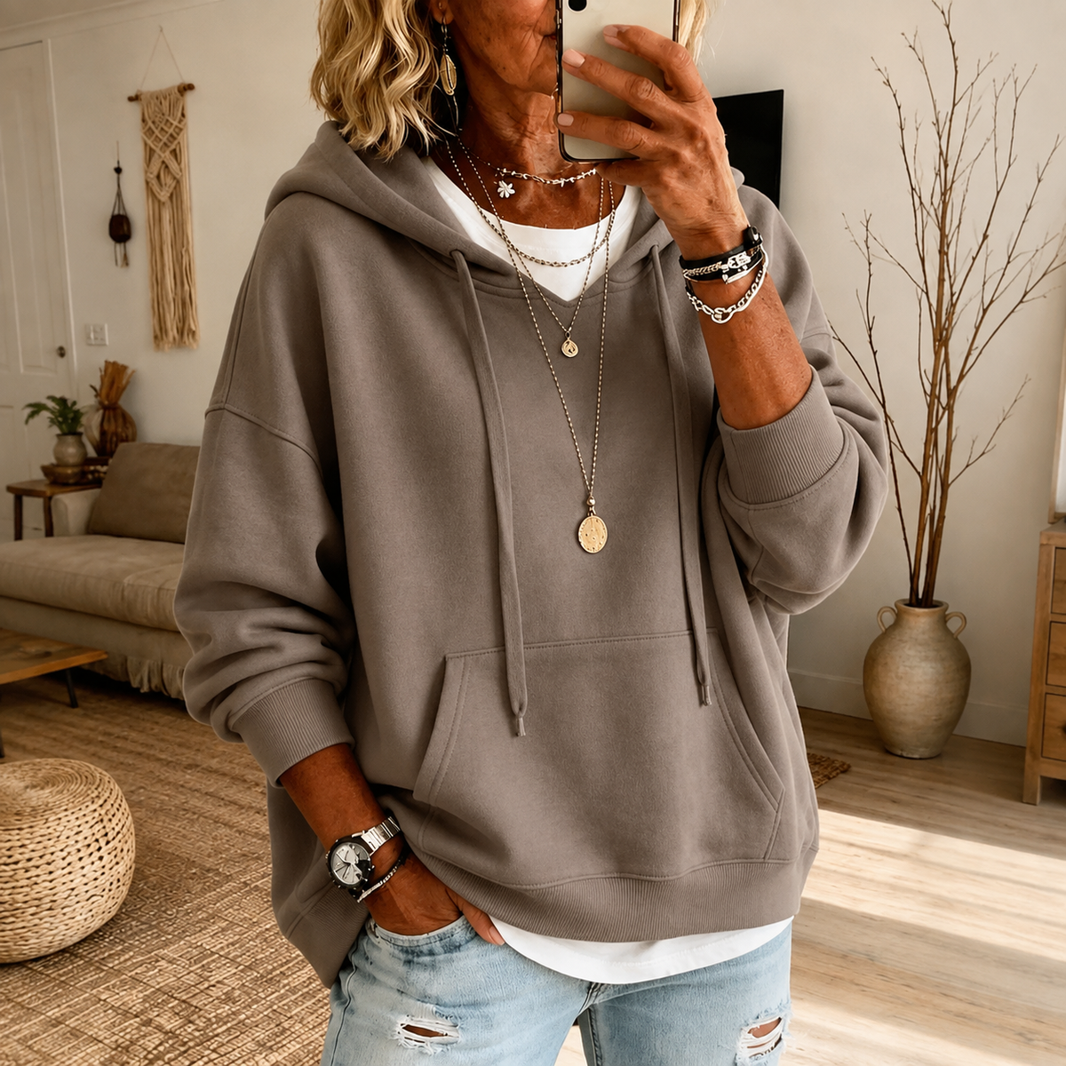 Ella Sudadera con Capucha Oversize – Topo