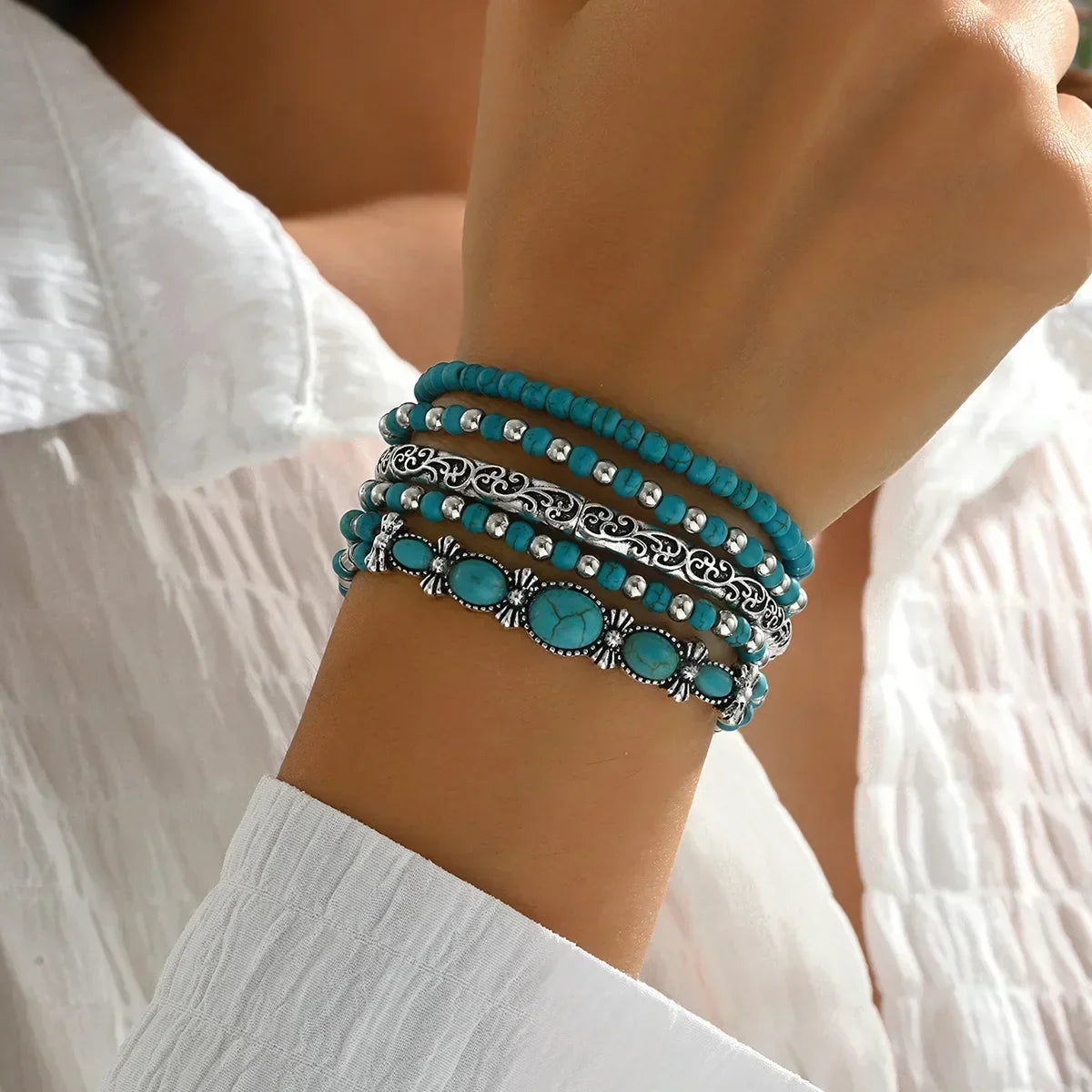 Conjunto de Pulseras Boho de Turquesa
