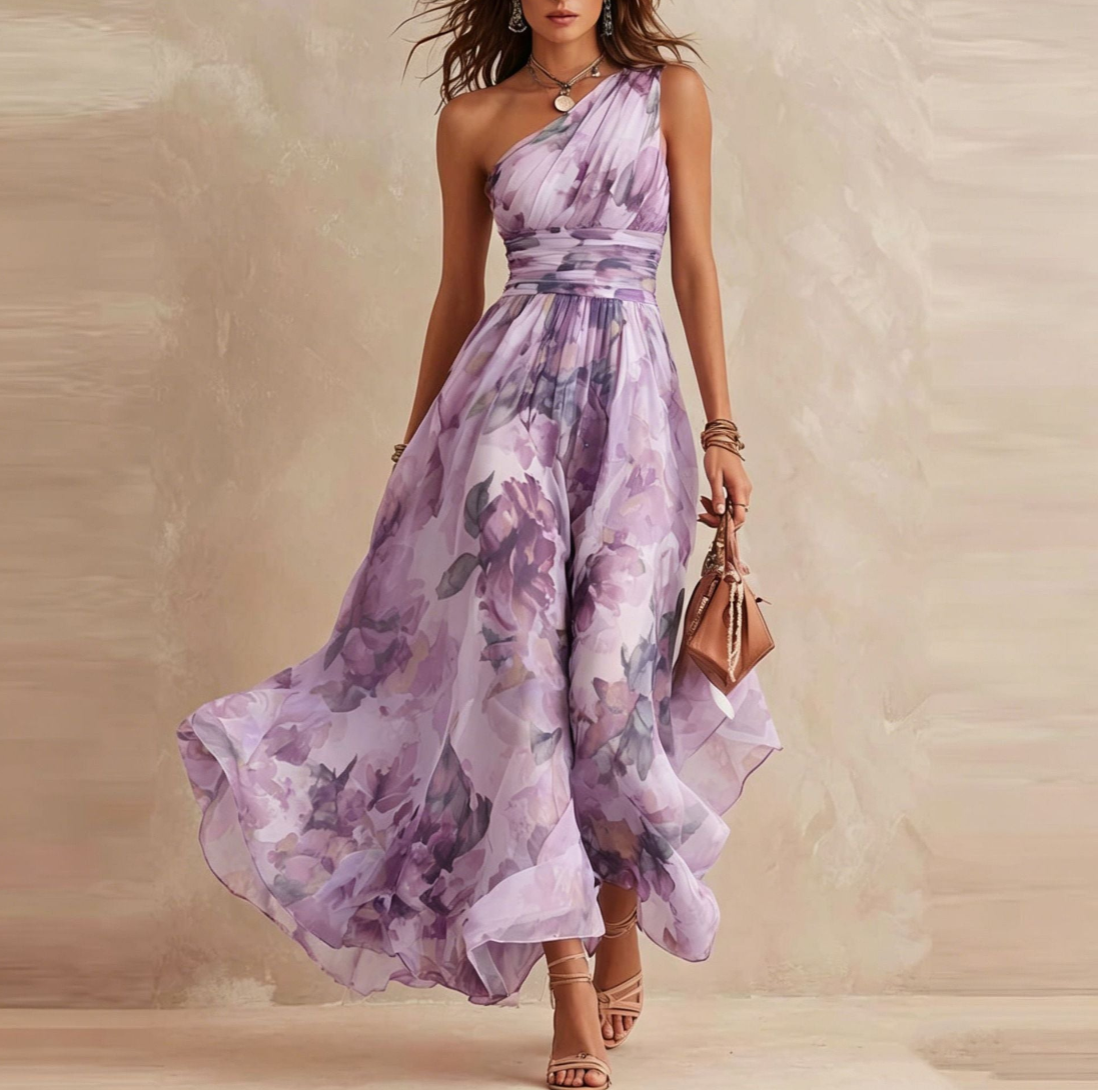 Iselle | Vestido Maxi Michelle Floral de Un Hombro