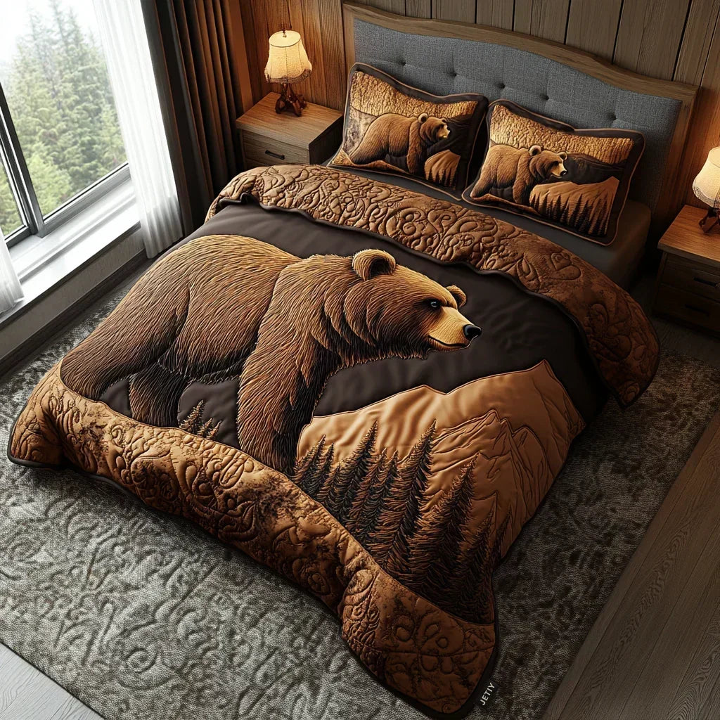 Juego de Ropa de Cama Acolchada Forest Bear de 3 Piezas