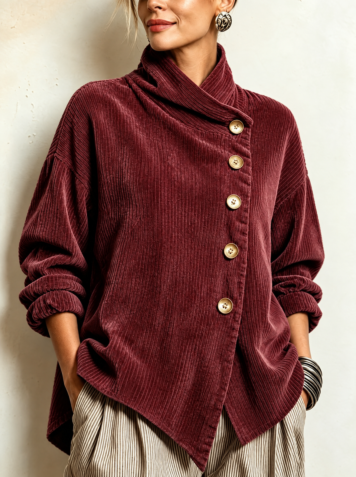 Irene | Blusa de Pana con Cuello Cruzado