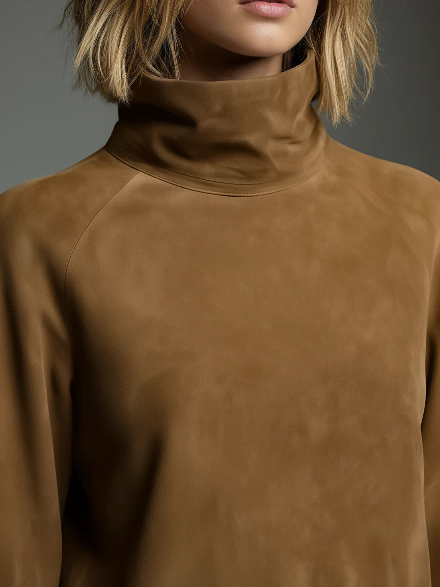 Bria | Vestido Mini Oversize de Ante con Cuello Alto