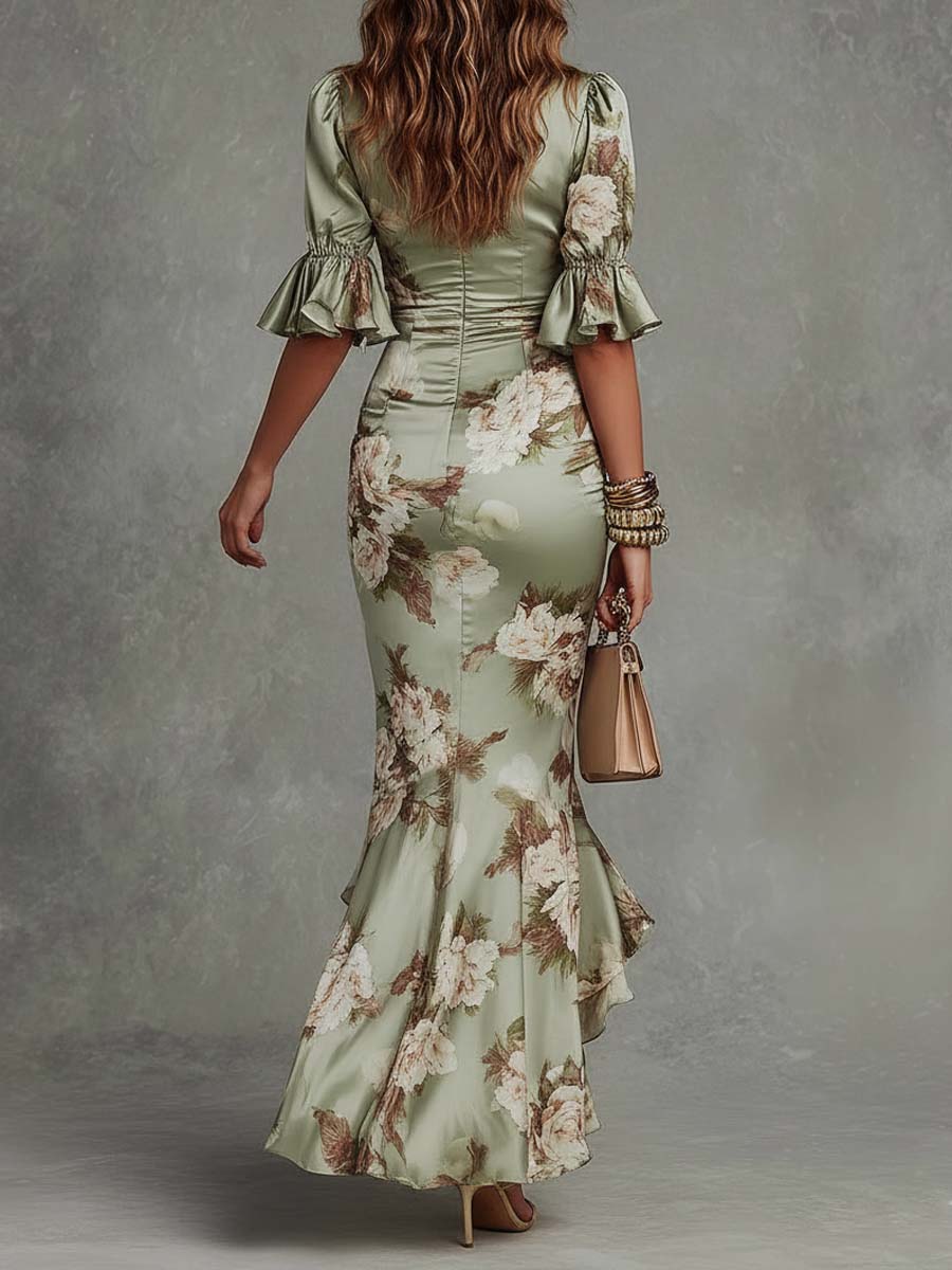 Iselle | Vestido Midi Anastasia Floral Satinado