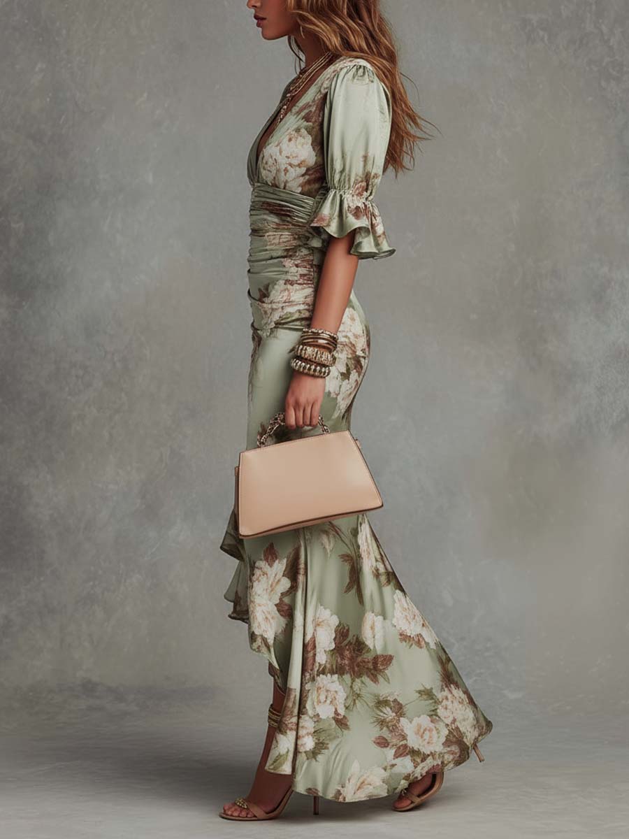 Iselle | Vestido Midi Anastasia Floral Satinado